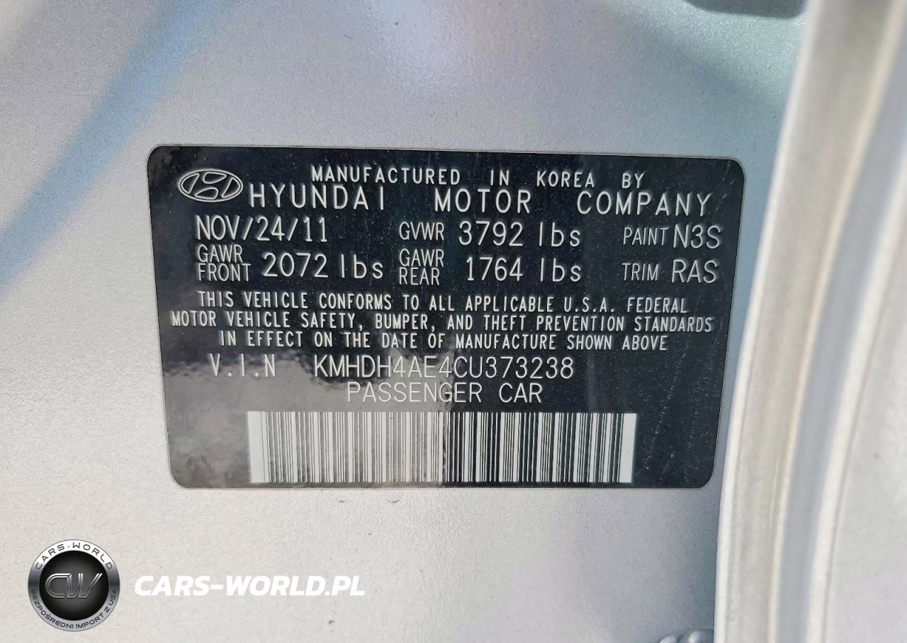 2012 Hyundai Elantra Limited VIN:KMHDH4AE4CU373238 - 12