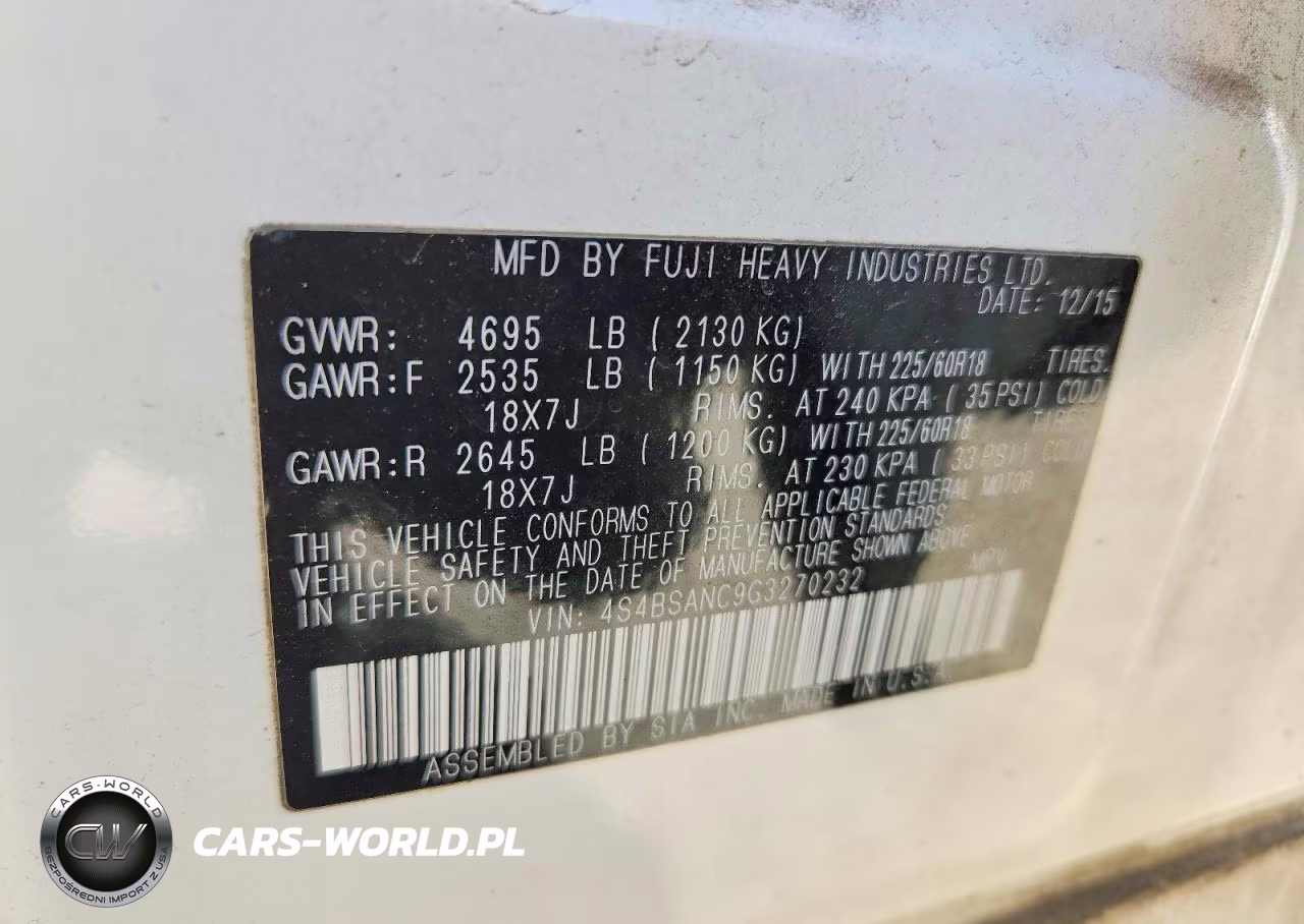 2016 Subaru Outback 2.5I Limited VIN:4S4BSANC9G3270232 - 13