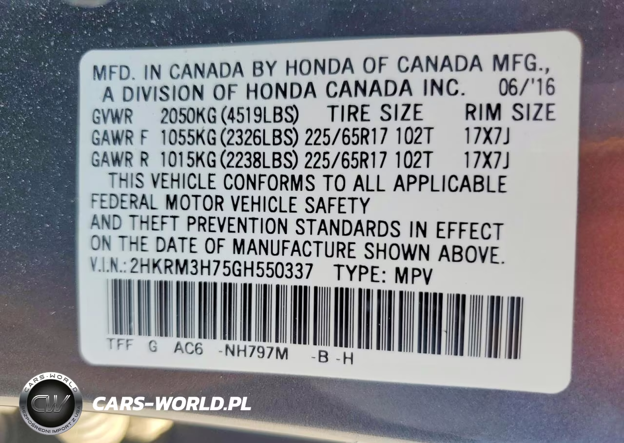 2016 Honda Cr-V Exl VIN:2HKRM3H75GH550337 - 13