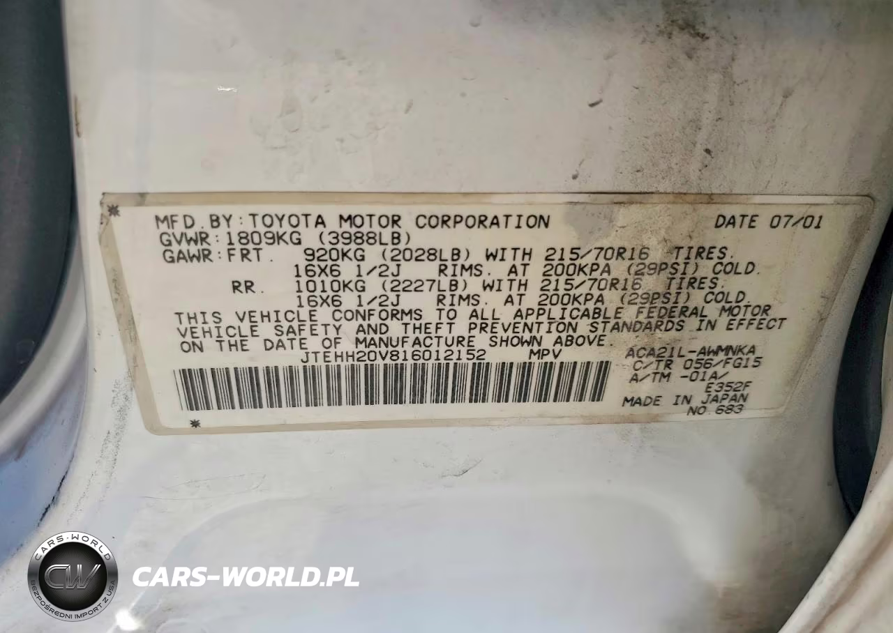 2001 Toyota Rav4 Base VIN:JTEHH20V816012152 - 13