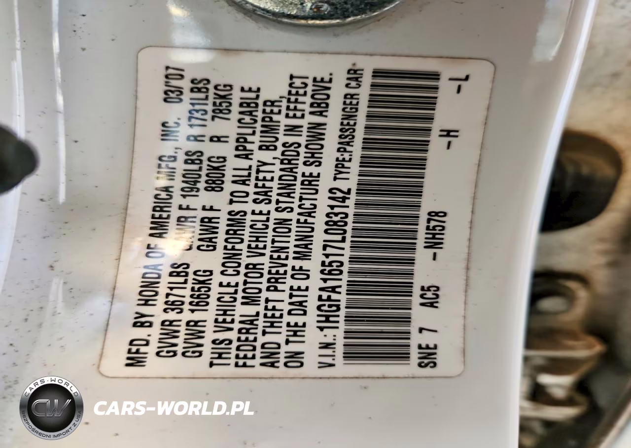 2007 Honda Civic Lx VIN:1HGFA16517L083142 - 12