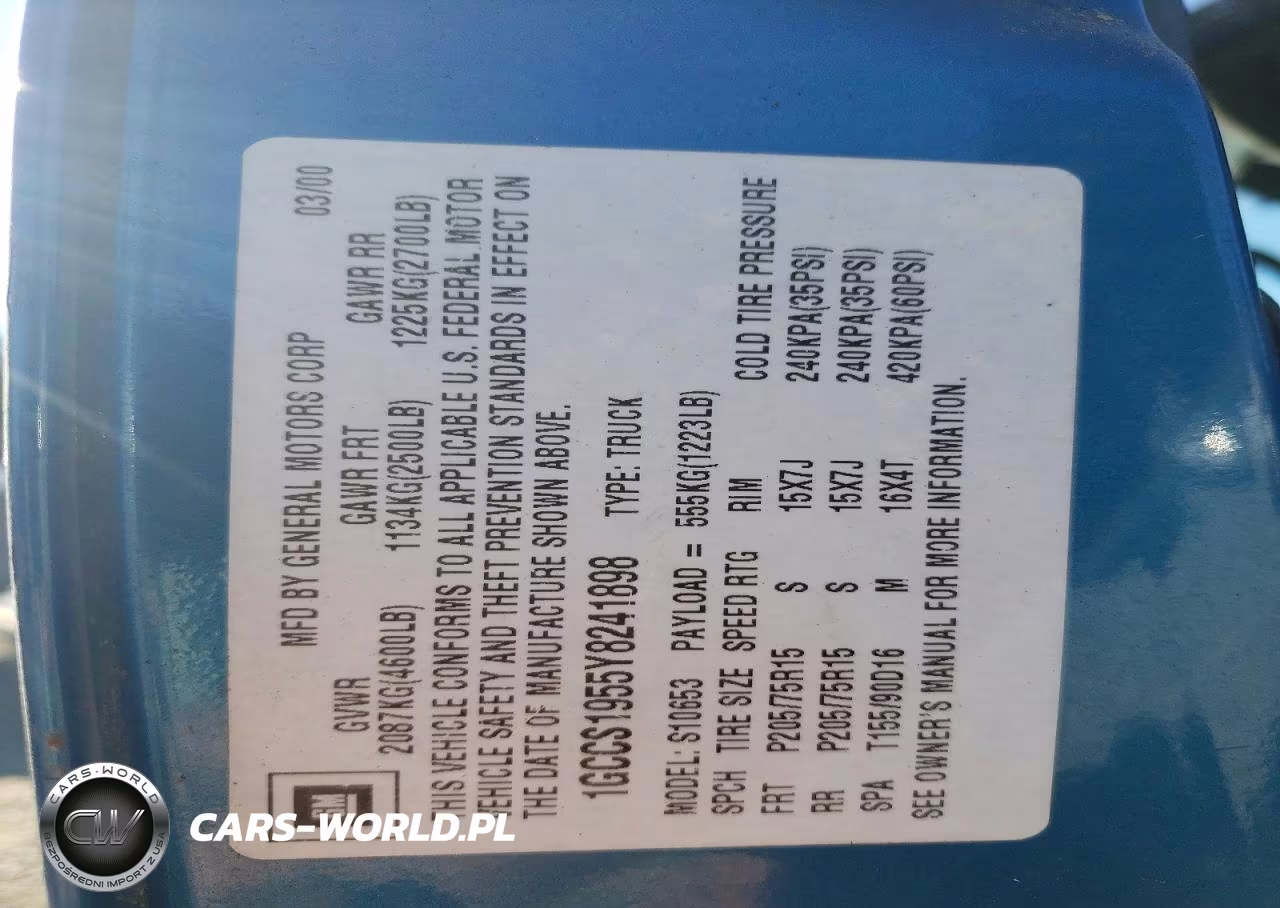 2000 Chevrolet S Truck S10 VIN:1GCCS1955Y8241898 - 12
