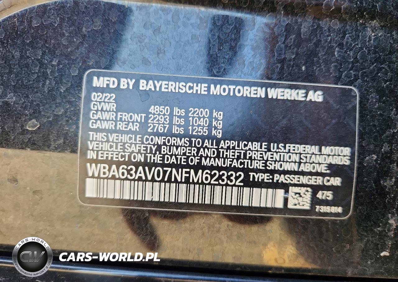 2022 BMW 430I Gran Coupe VIN:WBA63AV07NFM62332 - 12