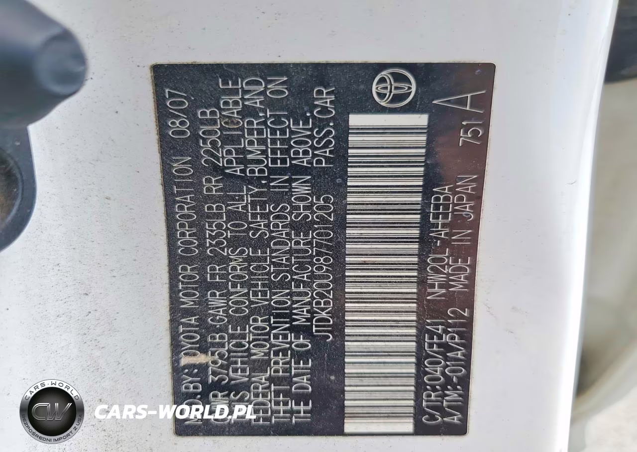2008 Toyota Prius Base VIN:JTDKB20U987701205 - 12