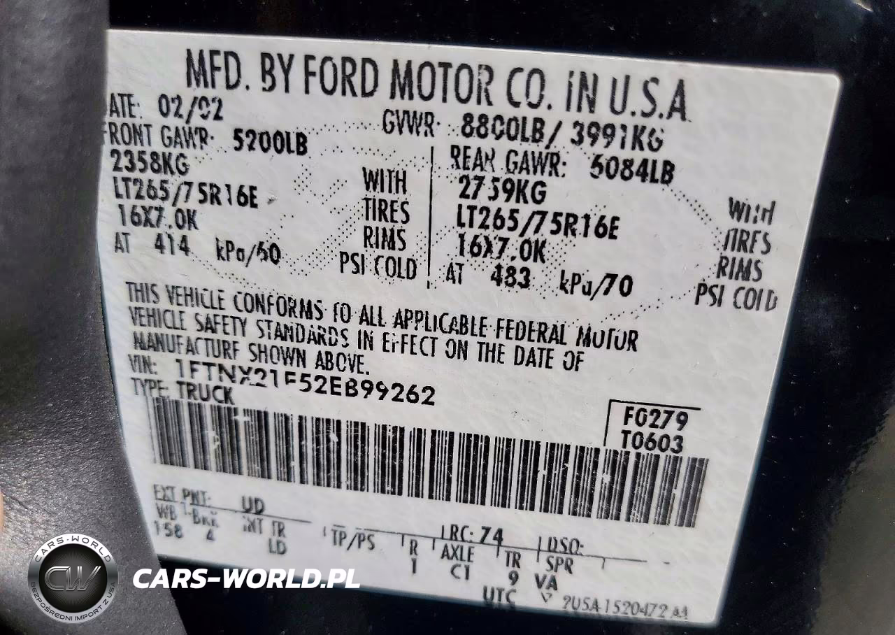 2002 Ford F250 Super Duty VIN:1FTNX21F52EB99262 - 12
