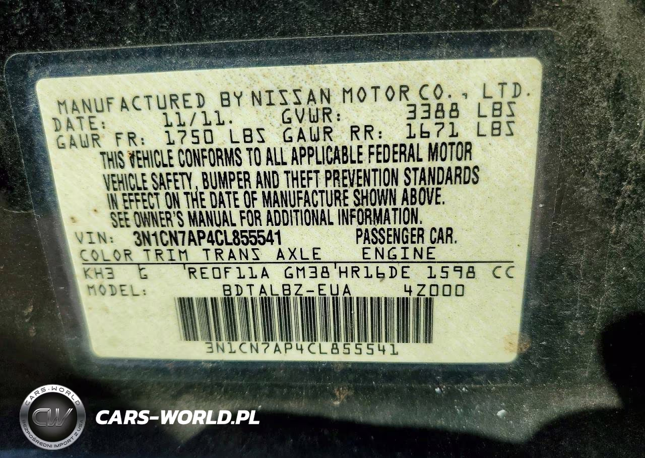 2012 Nissan Versa 1.6 S VIN:3N1CN7AP4CL855541 - 12
