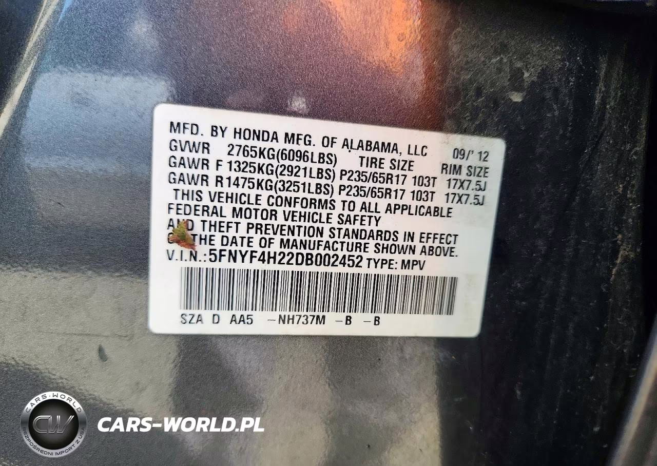 2013 Honda Pilot Lx VIN:5FNYF4H22DB002452 - 12