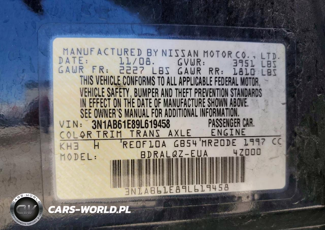 2009 Nissan Sentra 2.0 VIN:3N1AB61E89L619458 - 12