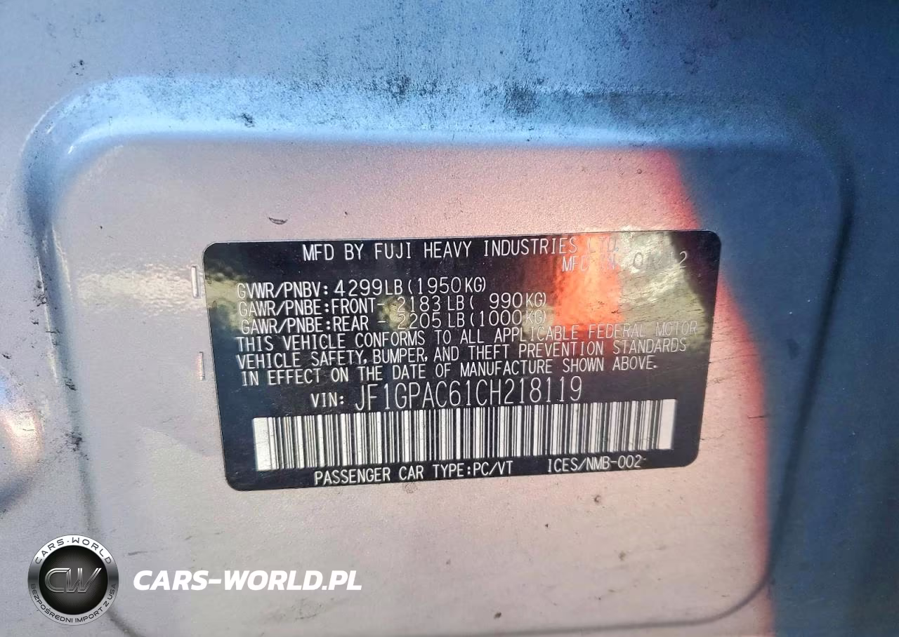 2012 Subaru Impreza Premium VIN:JF1GPAC61CH218119 - 12