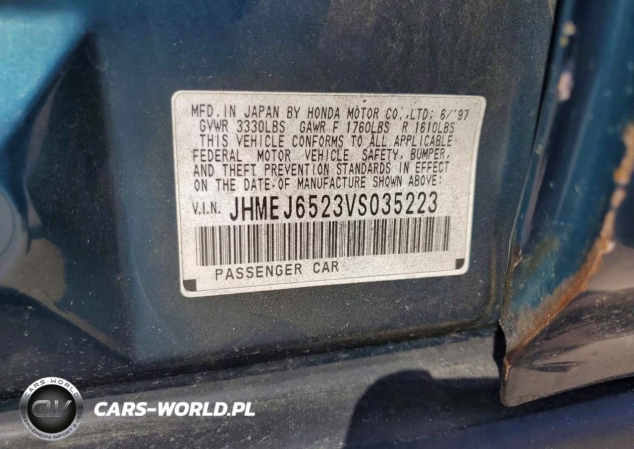1997 Honda Civic Dx VIN:JHMEJ6523VS035223 - 13