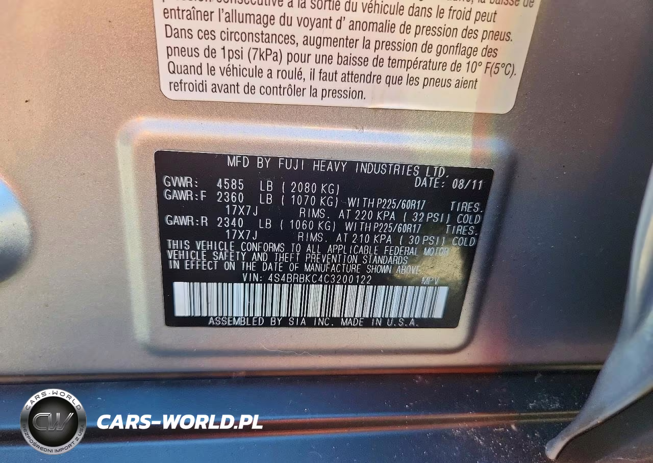 2012 Subaru Outback 2.5I Limited VIN:4S4BRBKC4C3200122 - 12