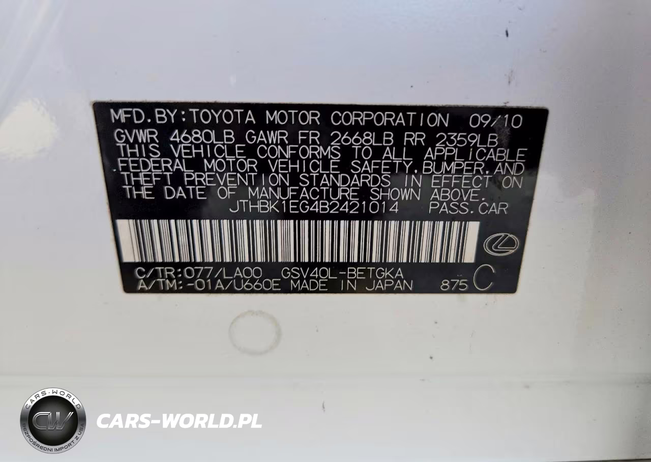 2011 Lexus Es 350 VIN:JTHBK1EG4B2421014 - 13