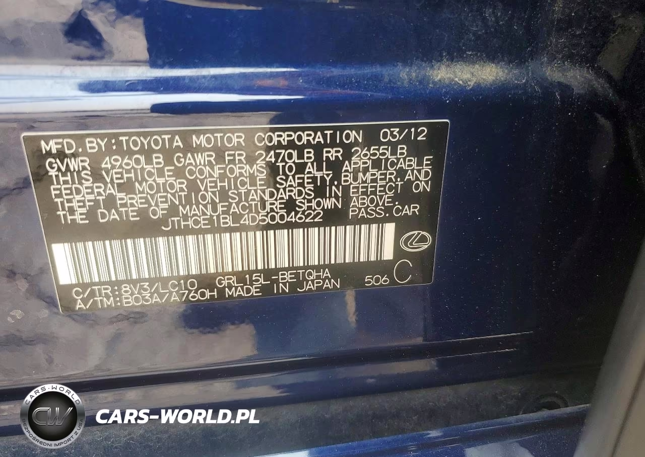 2013 Lexus Gs 350 VIN:JTHCE1BL4D5004622 - 12