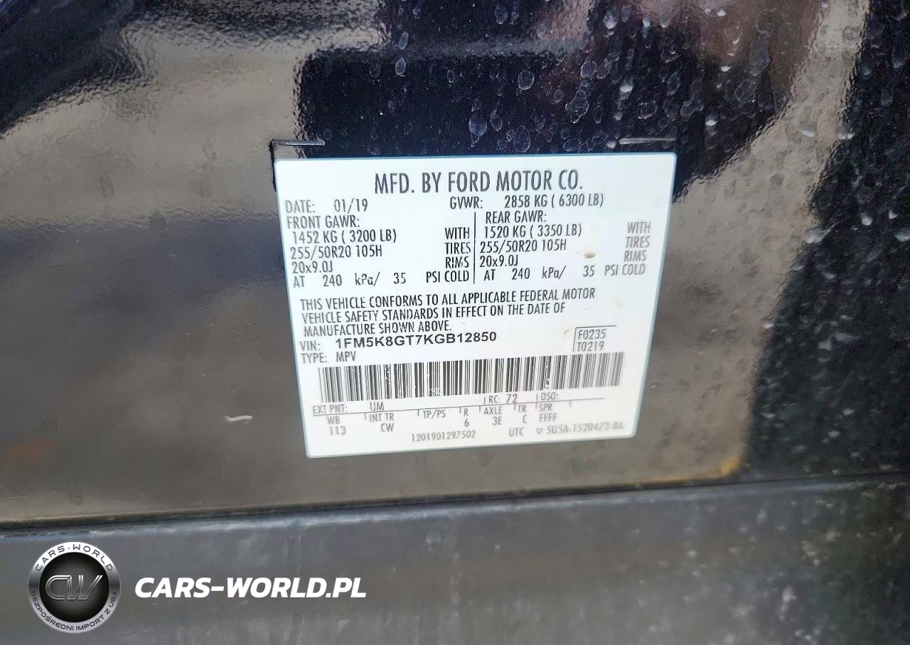 2019 Ford Explorer Sport VIN:1FM5K8GT7KGB12850 - 14