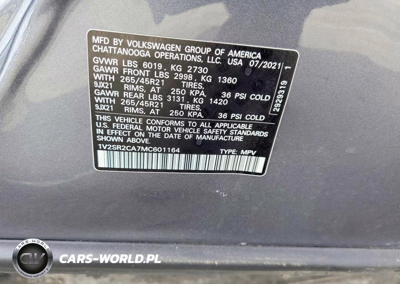 2021 Volkswagen Atlas Sel R-Line VIN:1V2SR2CA7MC601164 - 13