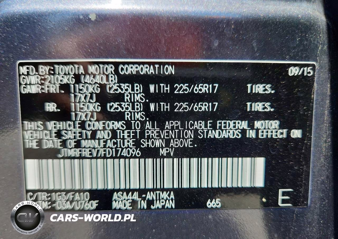 2015 Toyota Rav4 Xle VIN:JTMRFREV7FD174096 - 13
