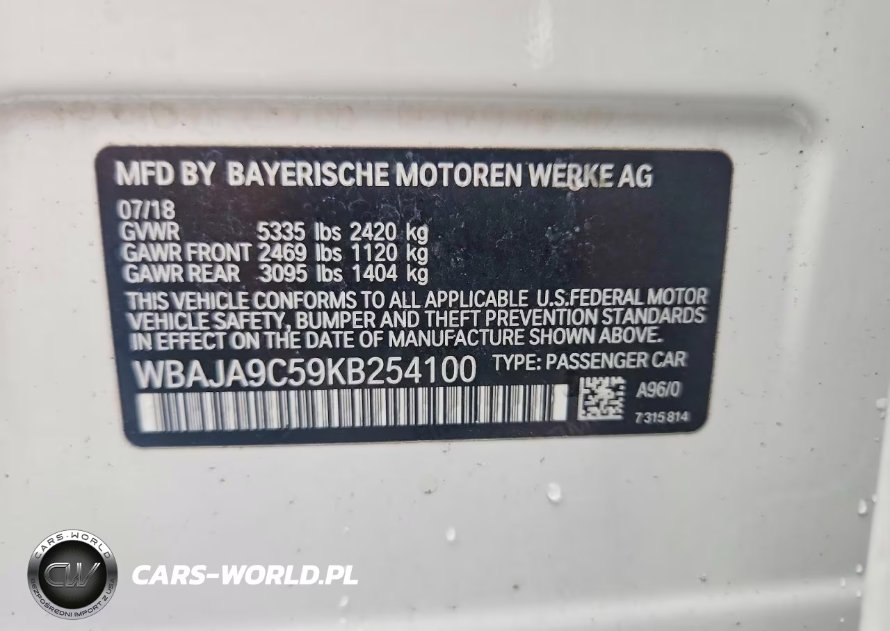 2019 BMW 530E VIN:WBAJA9C59KB254100 - 13