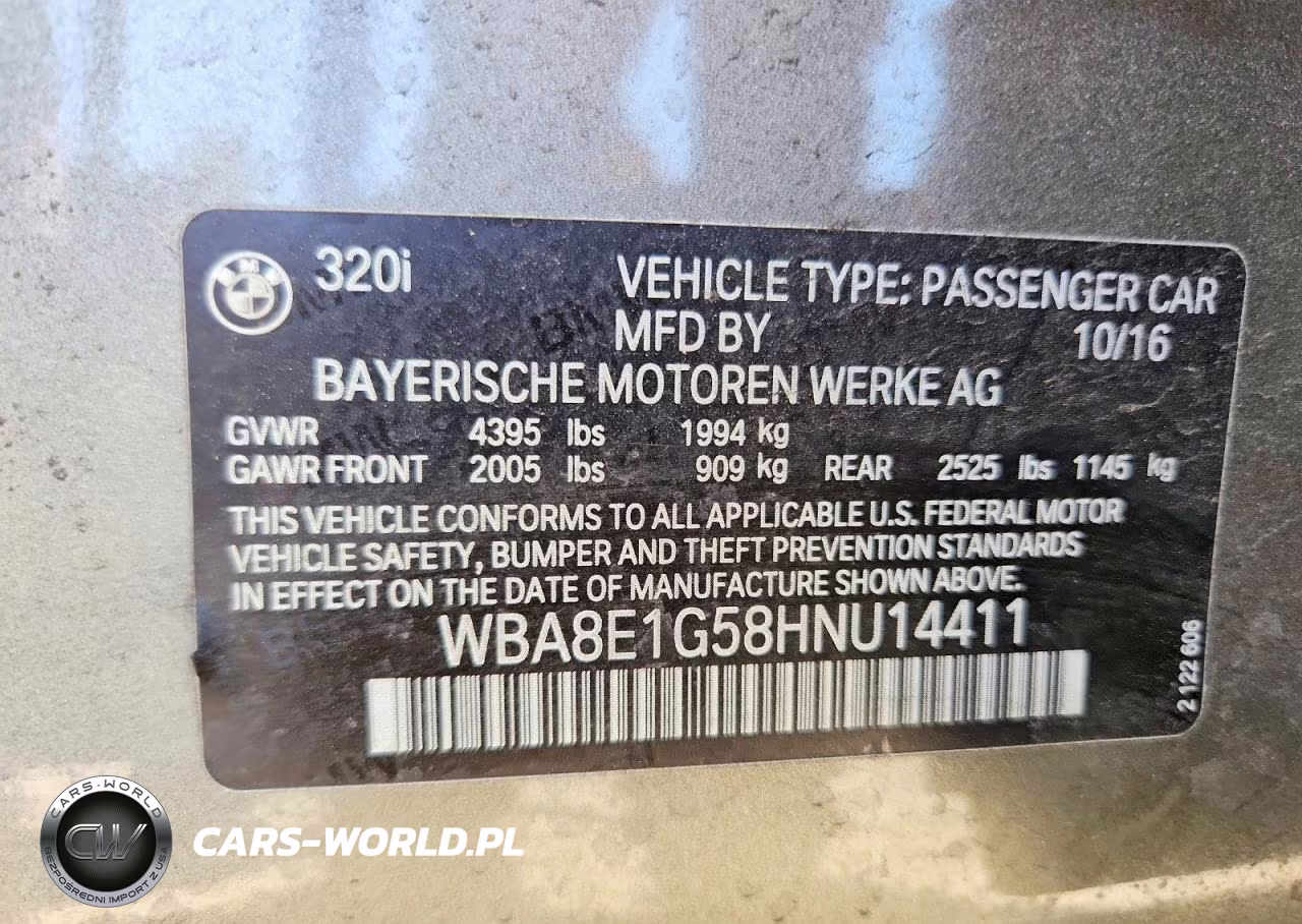 2017 BMW 320 I VIN:WBA8E1G58HNU14411 - 12