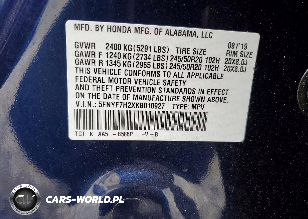 2019 Honda Passport Sport VIN:5FNYF7H2XKB010927 - 12