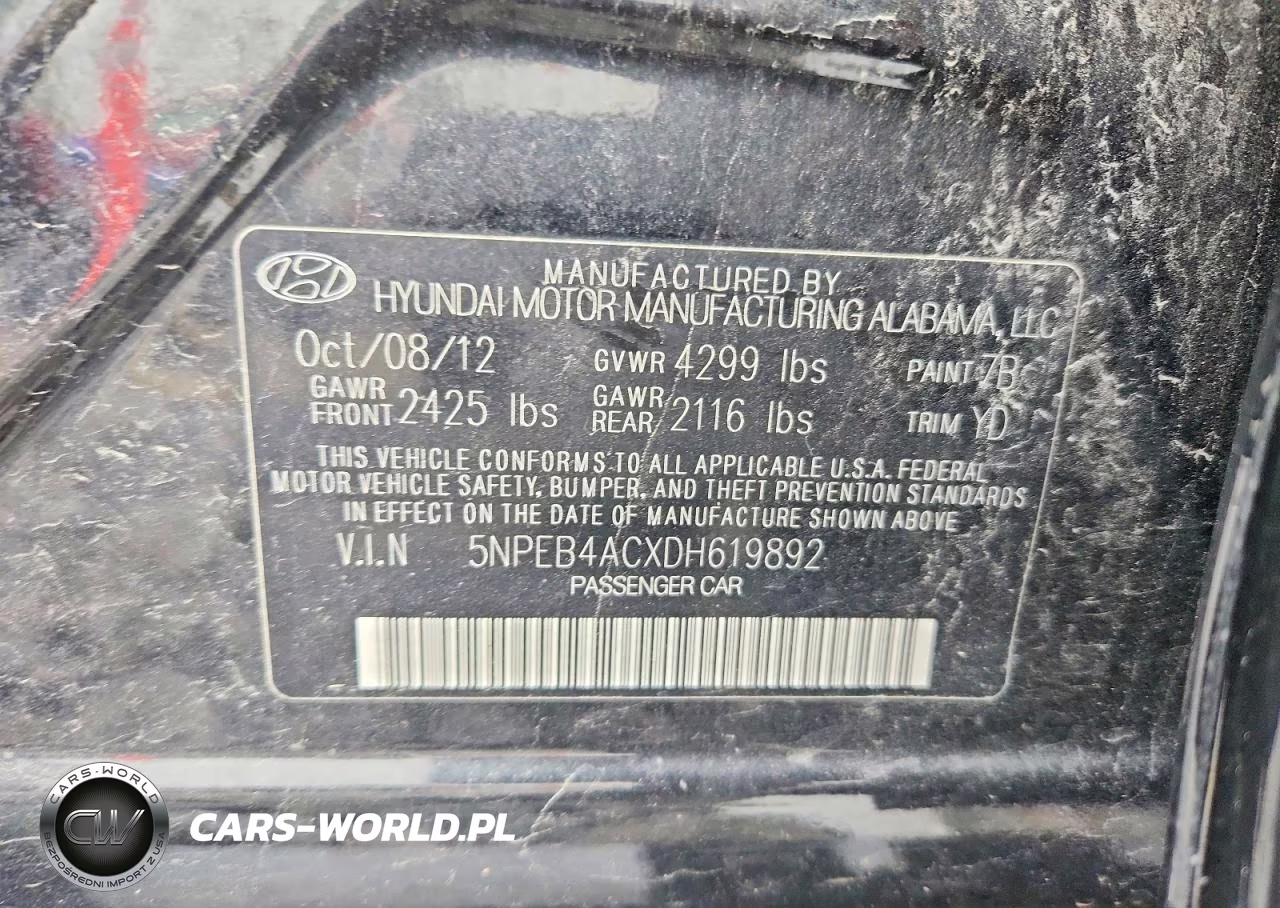 2013 Hyundai Sonata Gls VIN:5NPEB4ACXDH619892 - 12