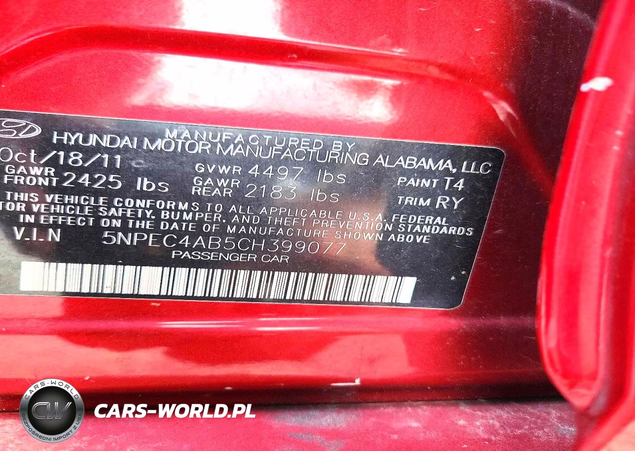 2012 Hyundai Sonata Se 2.0T VIN:5NPEC4AB5CH399077 - 12