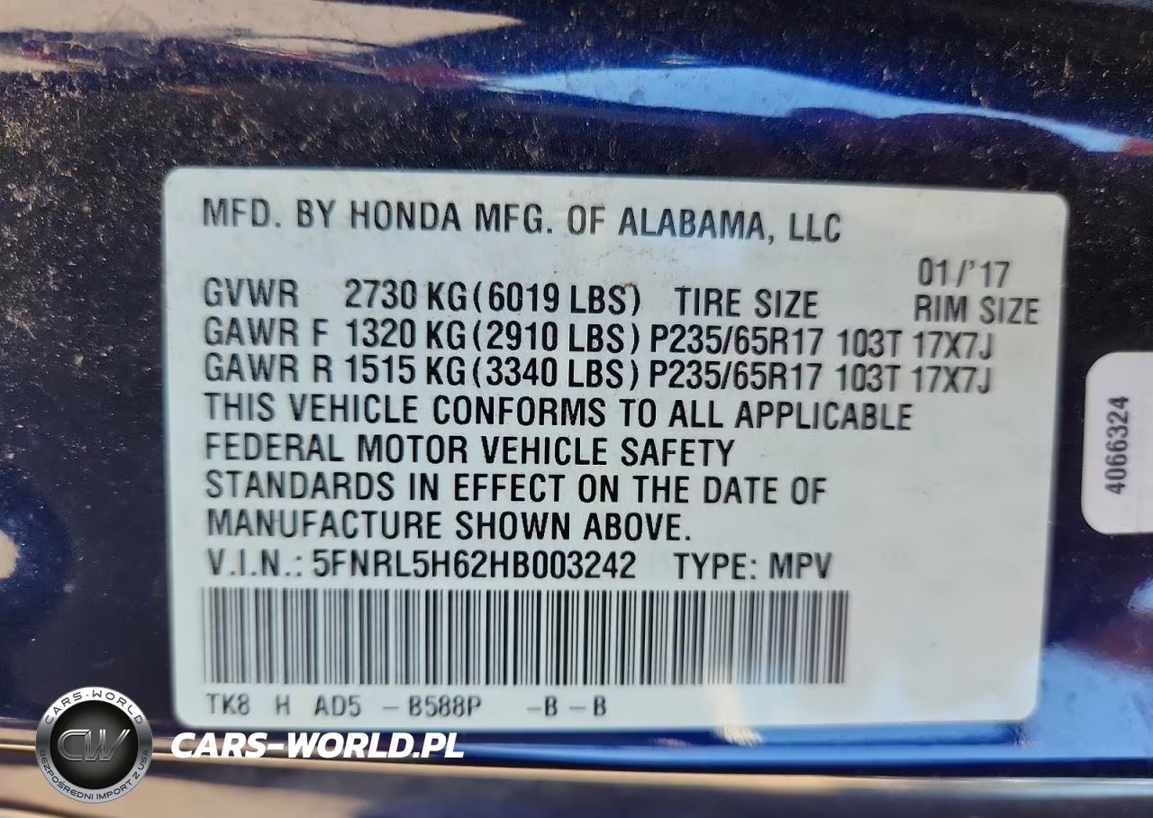 2017 Honda Odysssey VIN:4FNRL5H62HB003242 - 14
