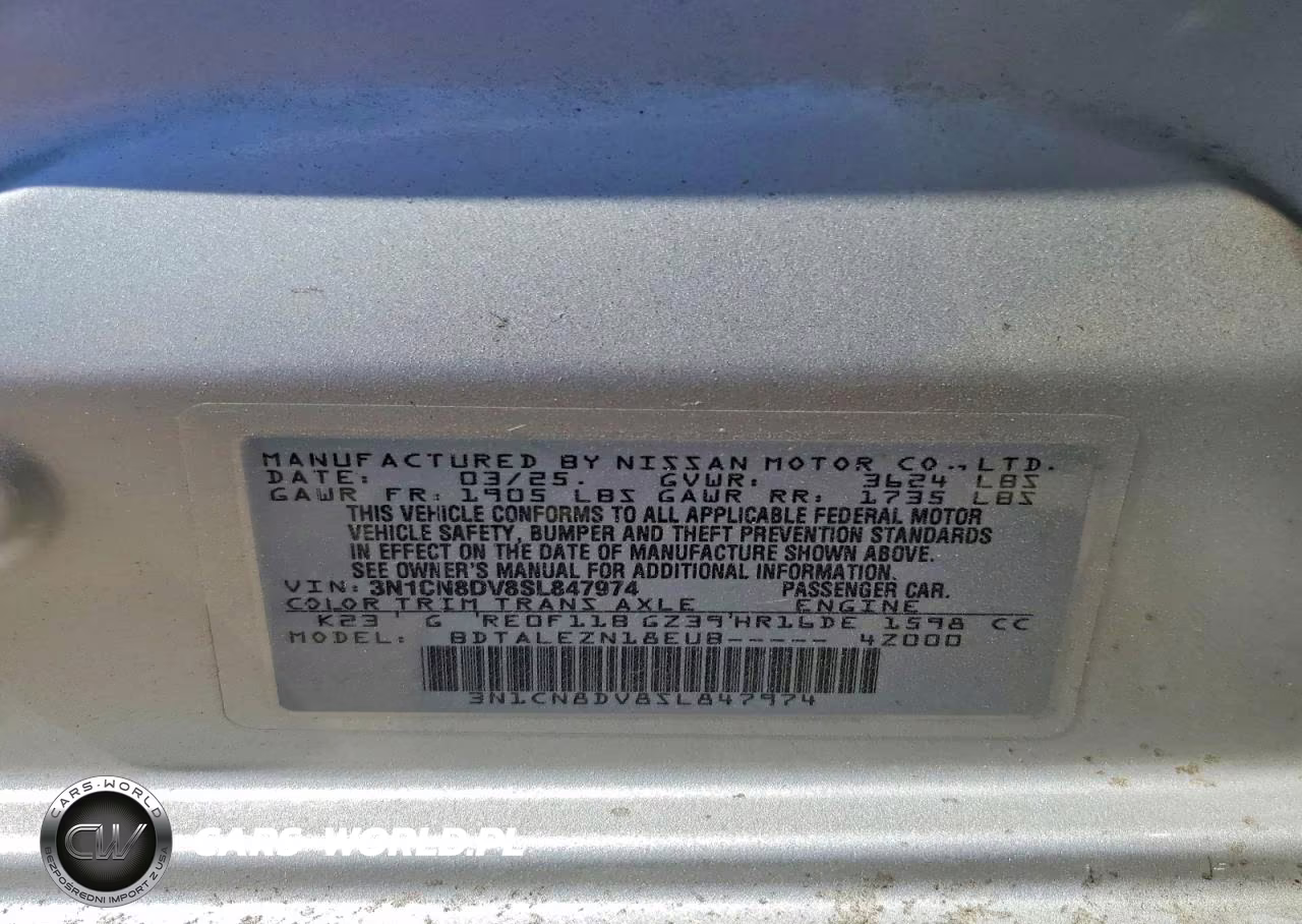 2025 Nissan Versa S VIN:3N1CN8DV8SL847974 - 13