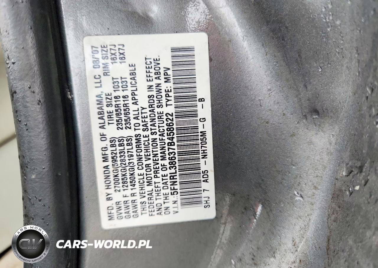 2007 Honda Odyssey Exl VIN:5FNRL38637B458622 - 13