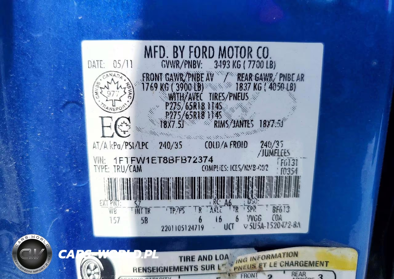 2011 Ford F150 Supercrew VIN:1FTFW1ET8BFB72374 - 12