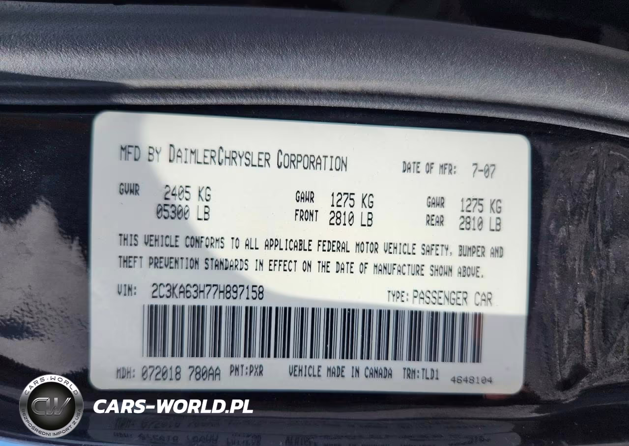 2007 Chrysler 300C VIN:2C3KA63H77H897158 - 12