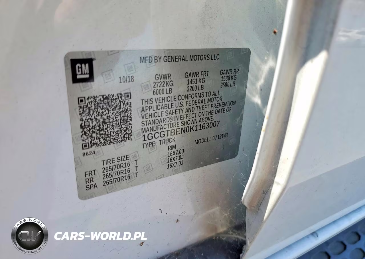 2019 Chevrolet Colorado VIN:1GCGTBEN0K1163007 - 12