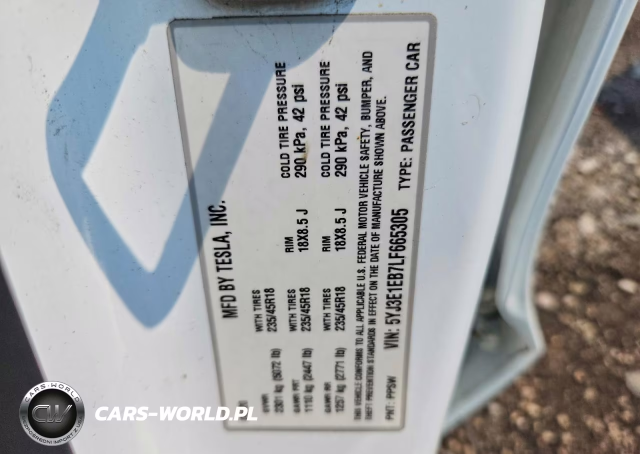 2020 Tesl Model 3 Awd 4D Sedan Long Rang VIN:5YJ3E1EB7LF665305 - 12