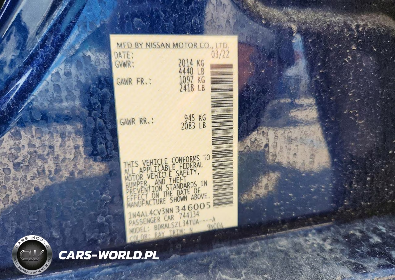 2022 Niss Altima Fwd 4D Sedan 2.0L Sr VIN:1N4AL4CV3NN346005 - 12