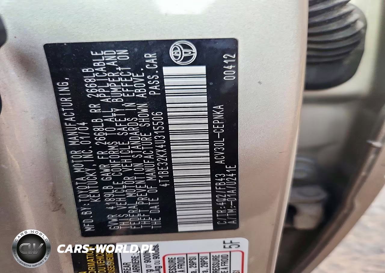 2004 Toyota Camry Le VIN:4T1BE32KX4U315506 - 14