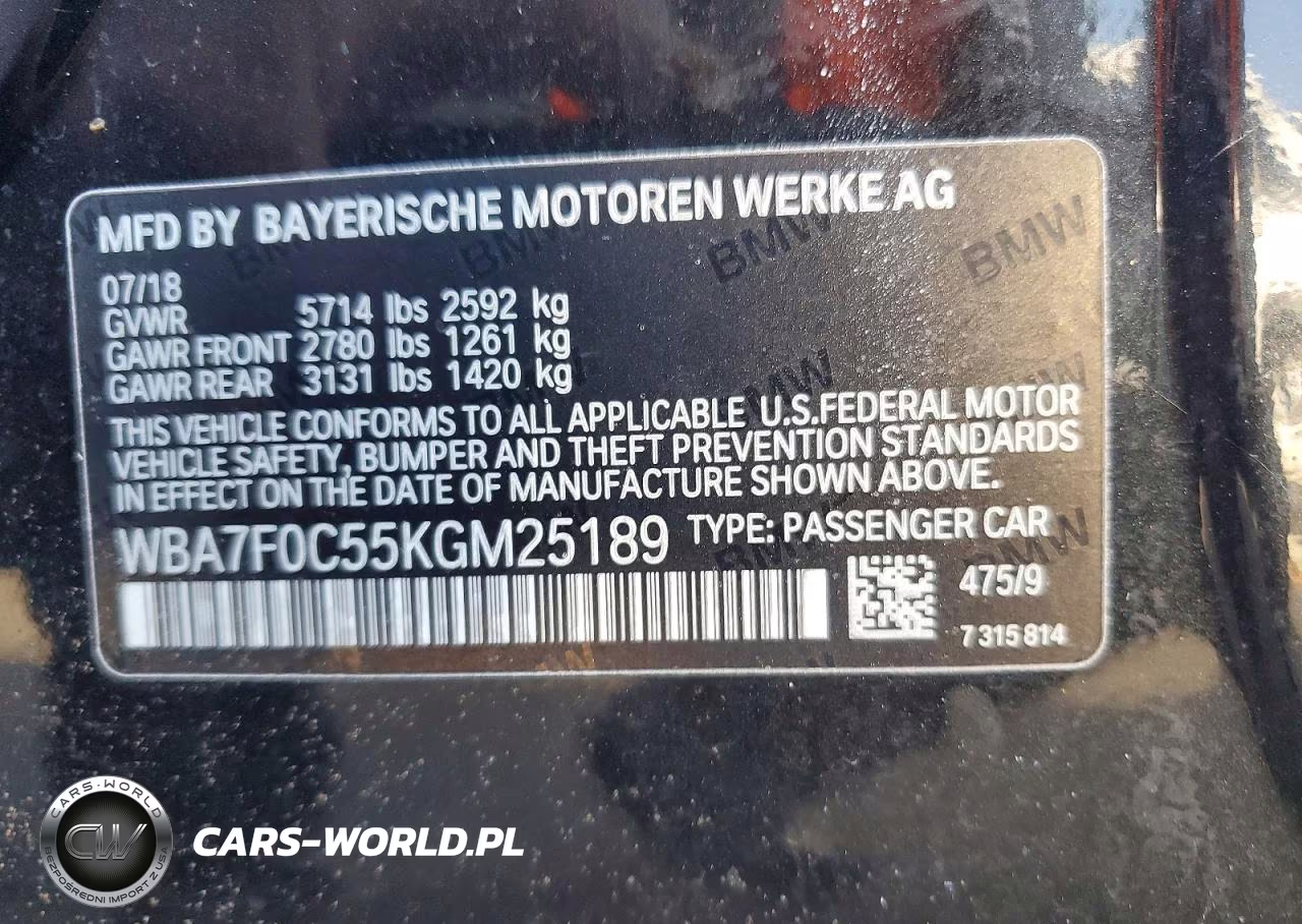 2019 BMW 750 I VIN:WBA7F0C55KGM25189 - 12