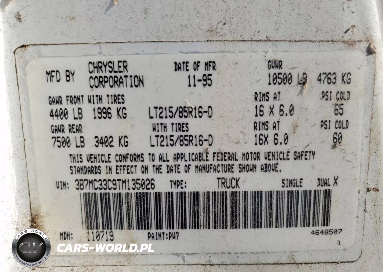 1996 Dodge Ram 3500 VIN:3B7MC33C9TM135026 - 12