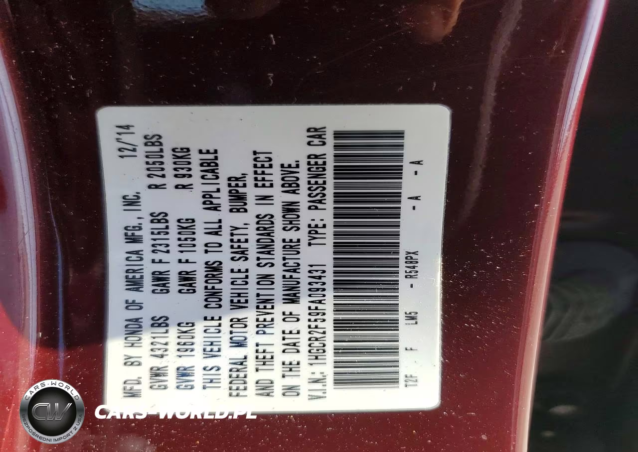 2015 Honda Accord Sport VIN:1HGCR2F59FA093431 - 12