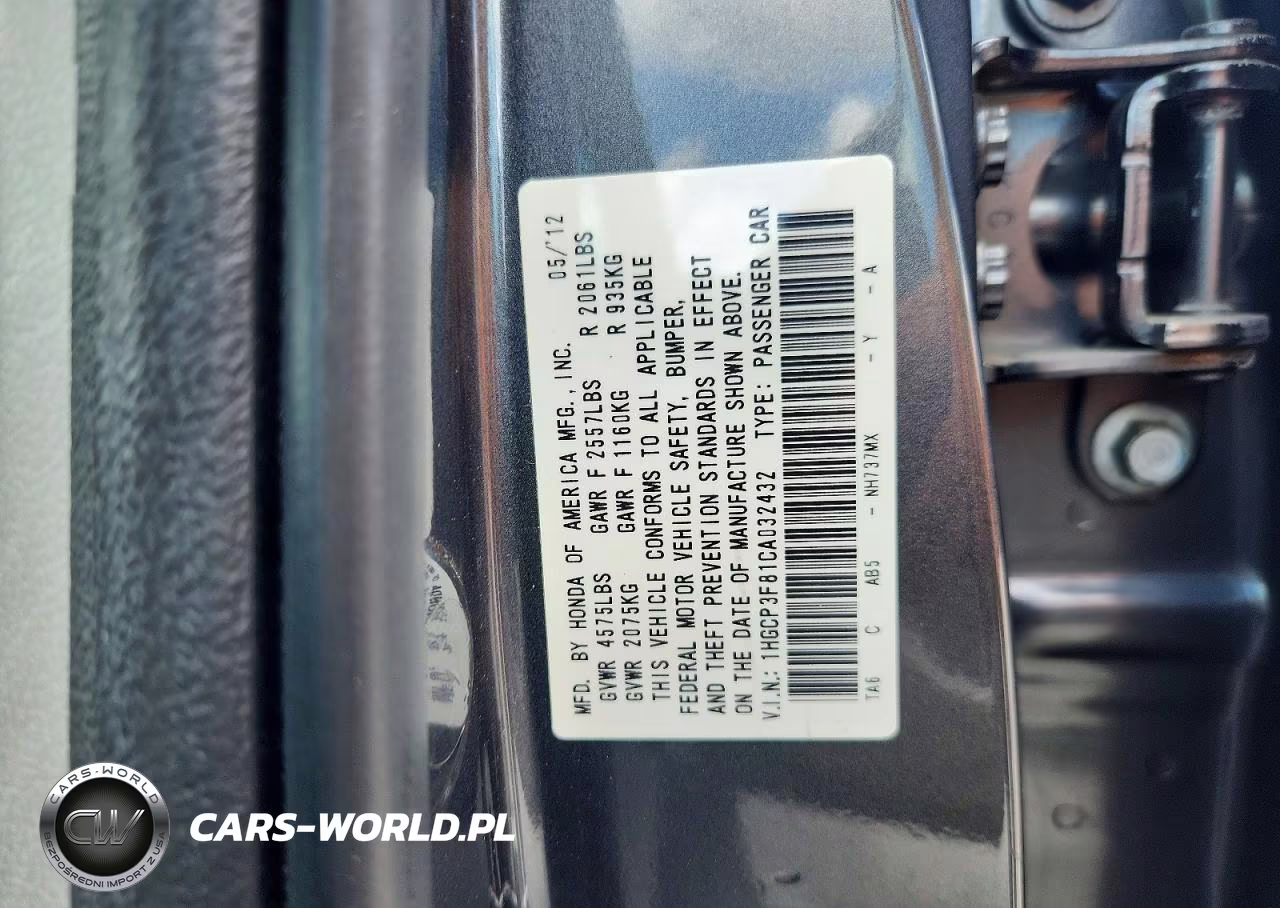 2012 Honda Accord Exl VIN:1HGCP3F81CA032432 - 12