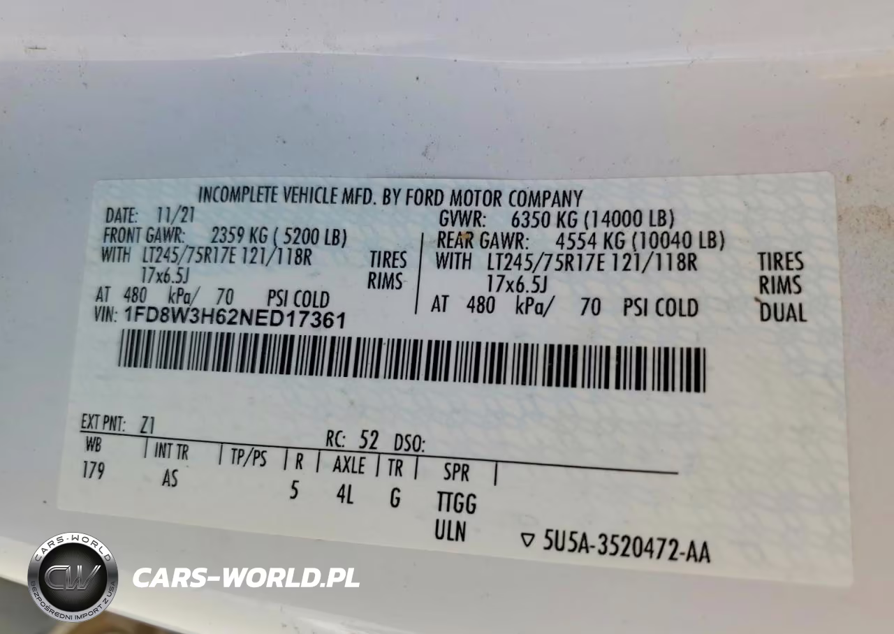2022 Ford F-350 Chassis VIN:1FD8W3H62NED17361 - 12