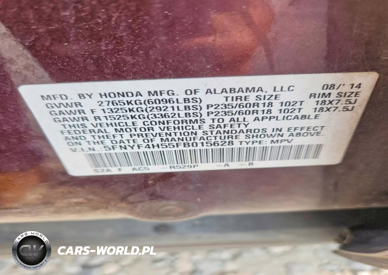 2015 Honda Pilot Exl VIN:5FNYF4H55FB015628 - 13