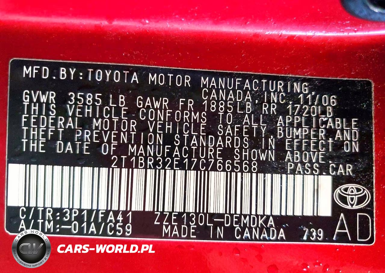 2007 Toyota Corolla Ce VIN:2T1BR32E17C766568 - 12
