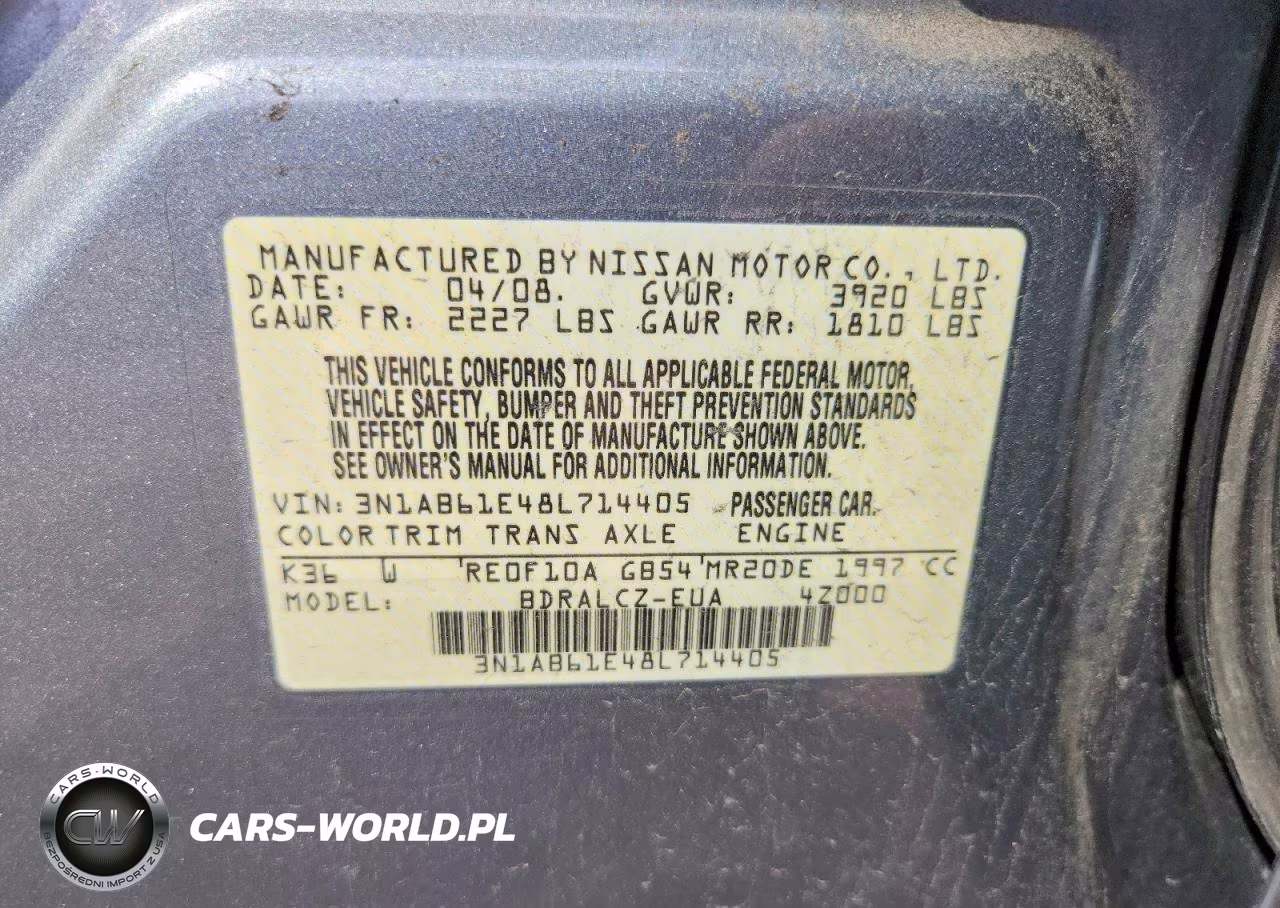 2008 Nissan Sentra 2.0 VIN:3N1AB61E48L714405 - 13