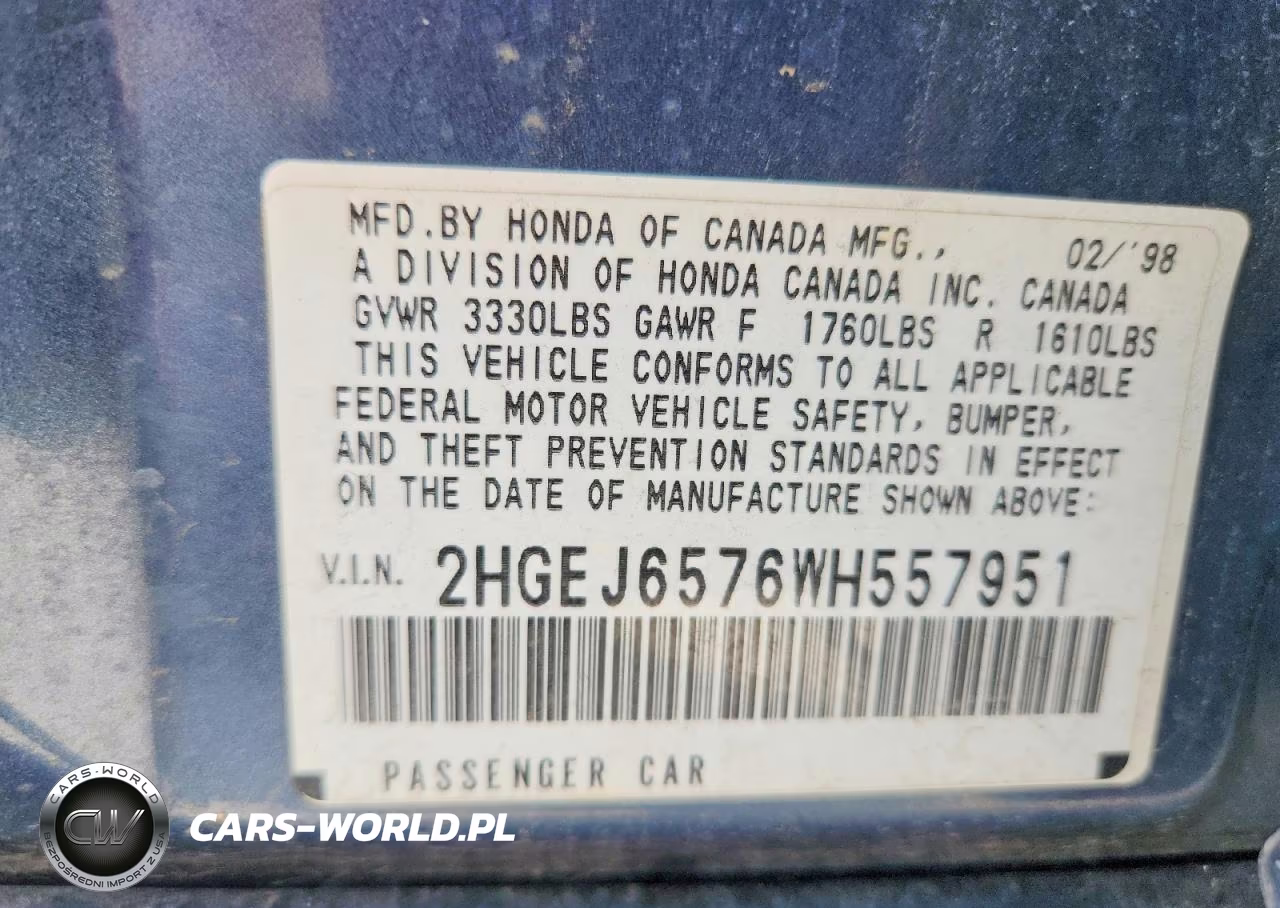 1998 Honda Civic Lx VIN:2HGEJ6576WH557951 - 12