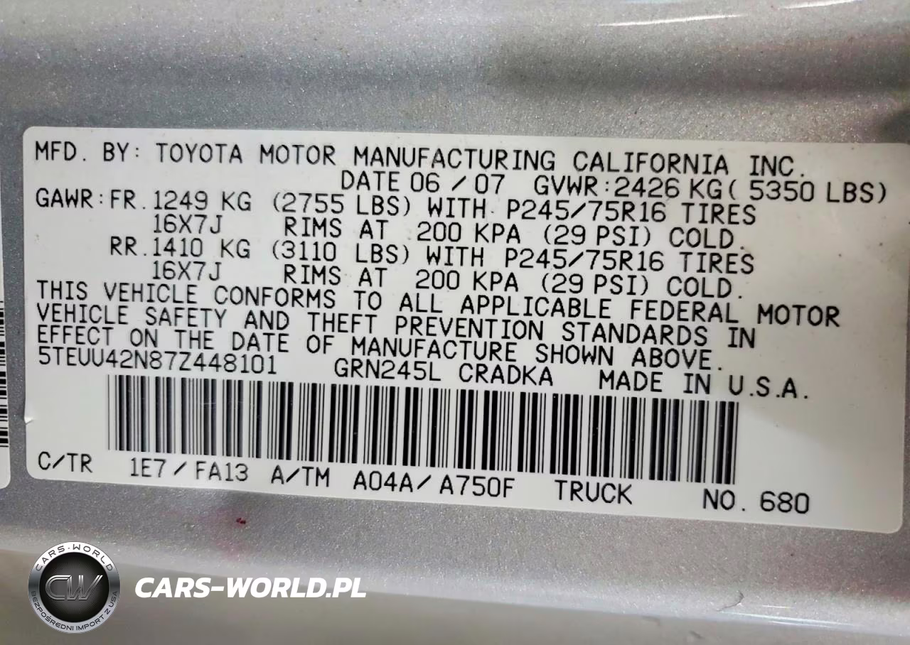 2007 Toyota Tacoma V6 VIN:5TEUU42N87Z448101 - 12