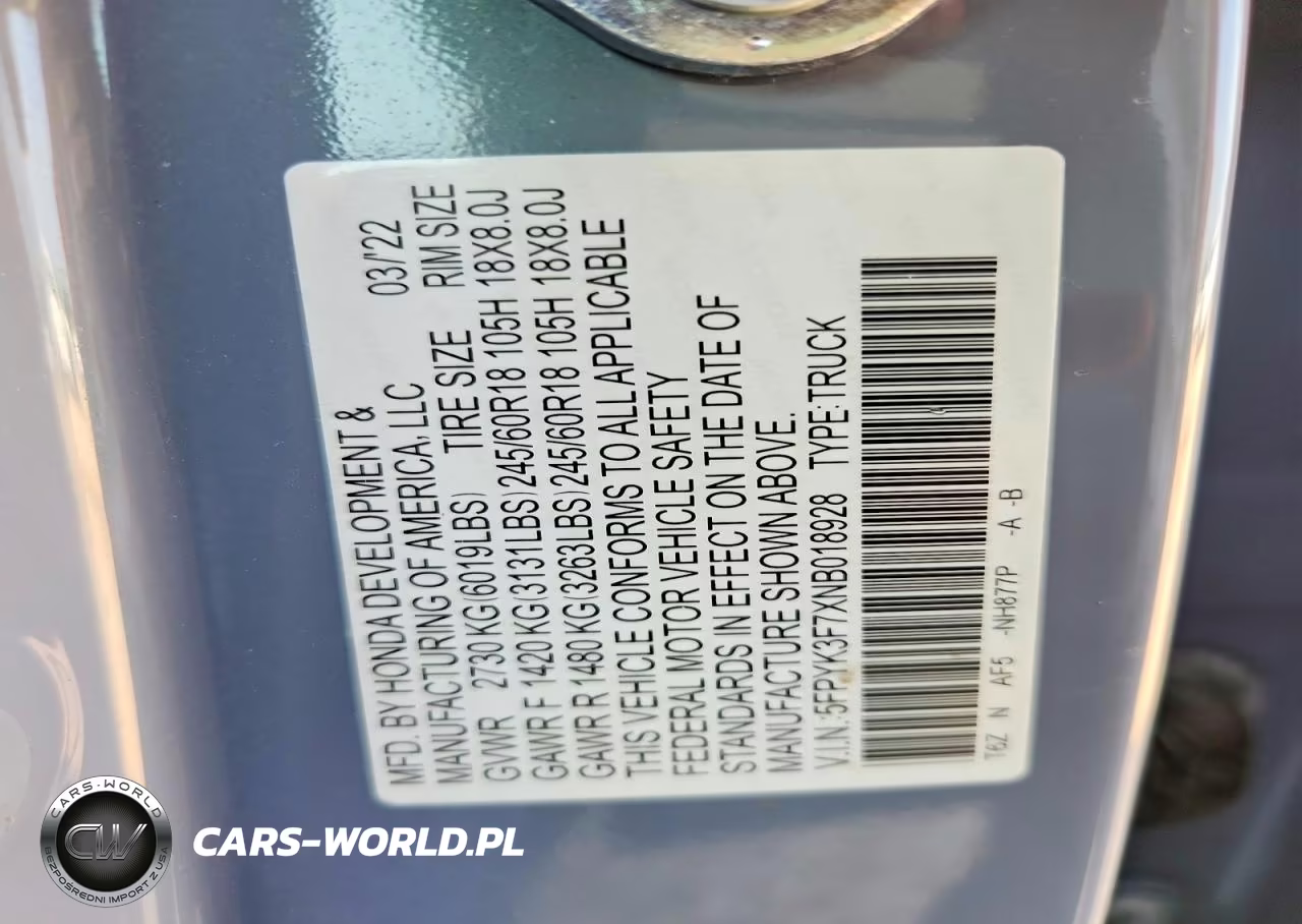 2022 Honda Ridgeline Rtl VIN:5FPYK3F7XNB018928 - 13