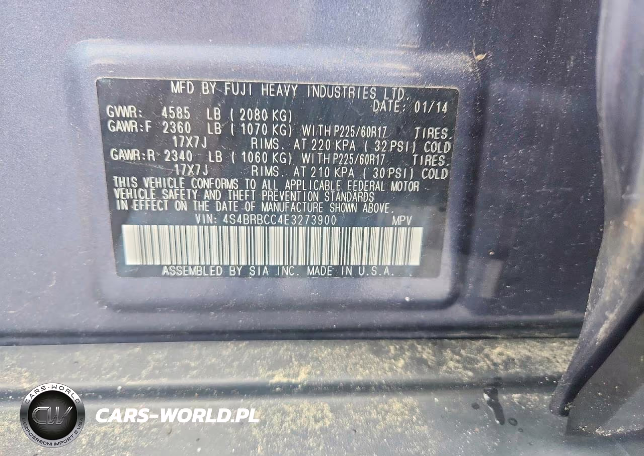 2014 Subaru Outback 2.5I Premium VIN:4S4BRBCC4E3273900 - 13