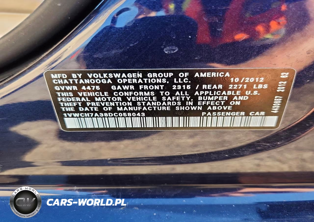 2013 Volkswagen Passat Sel VIN:1VWCH7A38DC058043 - 12