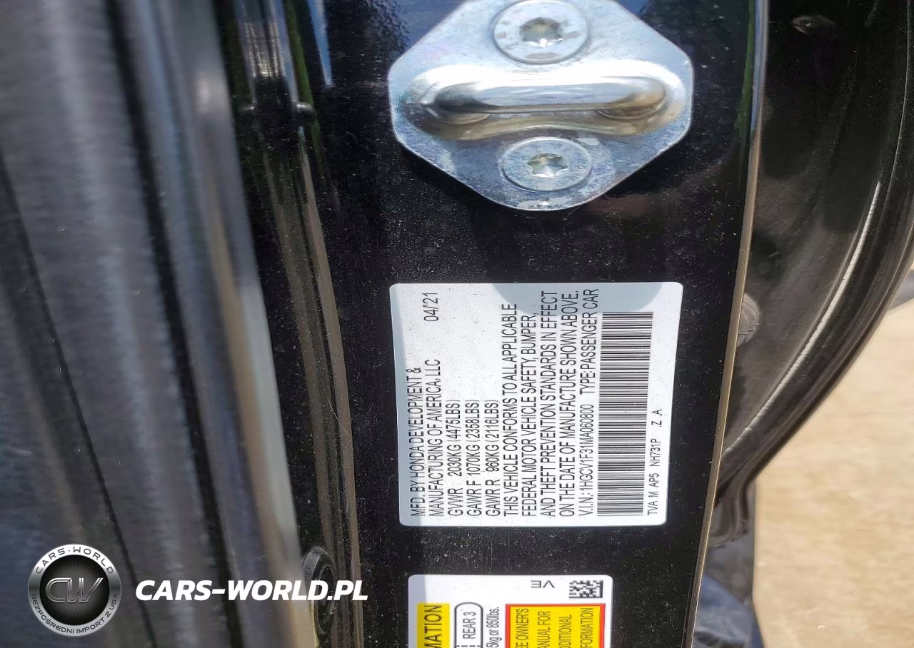 2021 Honda Accord Sport VIN:1HGCV1F31MA060800 - 12