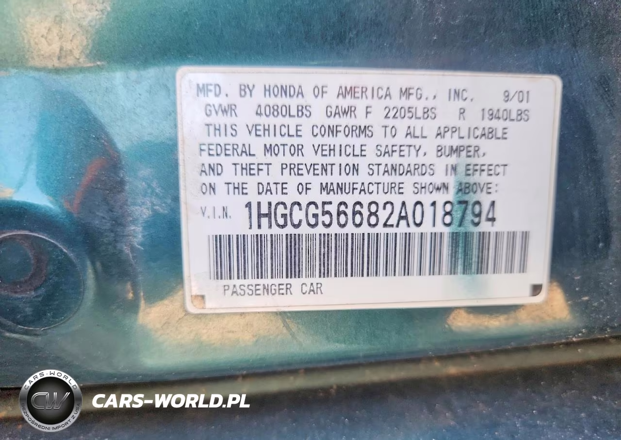 2002 Honda Accord Ex VIN:1HGCG56682A018794 - 13
