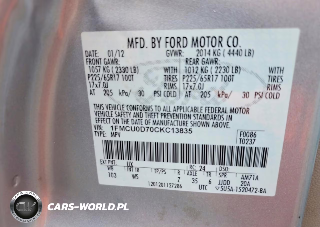 2012 Ford Escape Xlt VIN:1FMCU0D70CKC13835 - 13